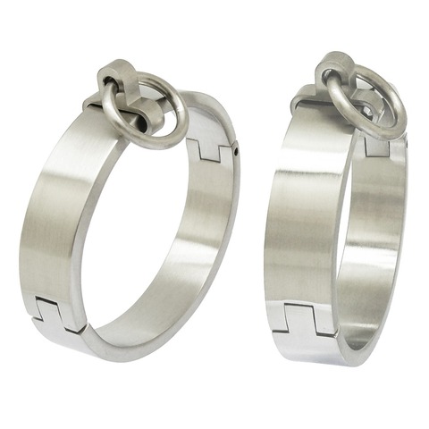 Brushed stainless steel lockable slave wrist and ankle cuffs bangle bracelet with removable O ring ► Photo 1/5