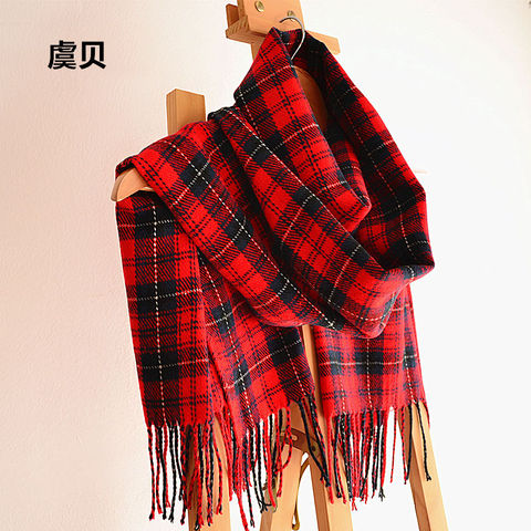 High quality spring autumn winter blanket red plaid scarf unisex acrylic scarves women's warm tassels shawls wrap christmas gift ► Photo 1/6