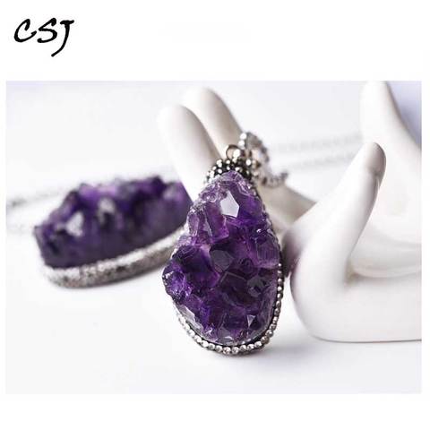 CSJ natural rough amethyst pendants real gemstone fine jewelry best nice gift for women wife lady ► Photo 1/6