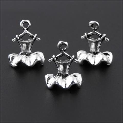 25Pcs  Silver Color Skirt Charms Princess Dress Pendant Finding Girls Birthday Gift Necklaces Jewelry Wholesale 13X10mm A3249 ► Photo 1/5