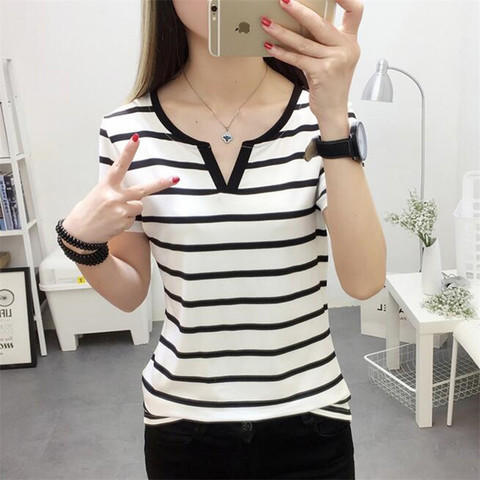 MRMT Stripes Womens T-Shirt V Collar T Shirts Skinny Half Sleeve Clothes  Women Slim Under Wear Tshirt Casual Top Tees For Female - Price history &  Review