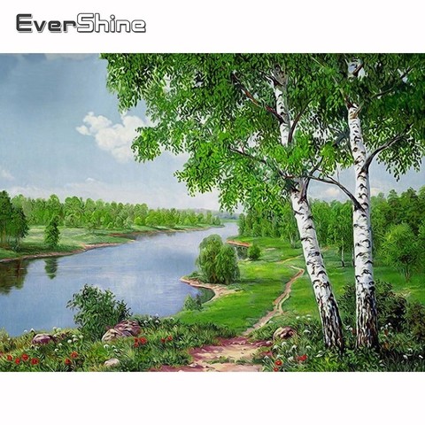 Evershine 5D Diamond DIY Mosaic Landscape Diamond Painting Birch Trees Full Set Diamond Embroidery River Pictures Of Rhinestone ► Photo 1/6