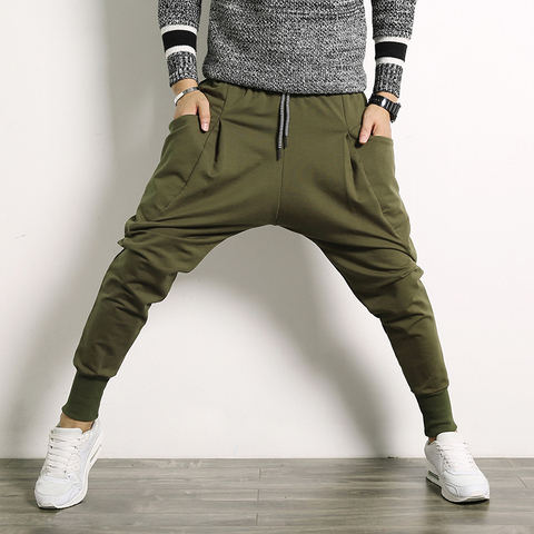 Hip Hop Harem Pants Men Cotton Streetwear Casual Trousers Solid Jogger Pants Side Pocket Men Sweatpants ► Photo 1/6
