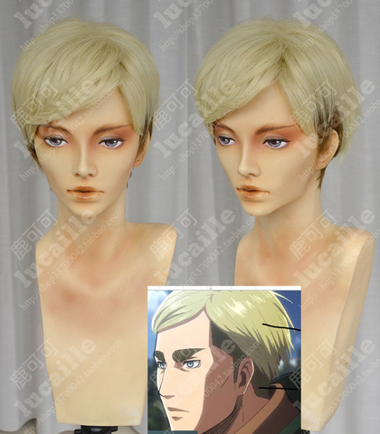 Attack on Titan Erwin Smith Short Light Blonde Ombre Cos Hair Heat Resistance Cosplay Costume Wig + Track + Cap ► Photo 1/3