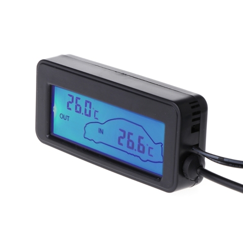 Color LCD Digital Thermometer Mini 12V Vehicles Thermometer Monitor Car Interior Exterior Temperature Meter 1.5M Cable Sensor ► Photo 1/6