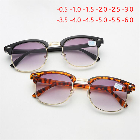 -0.5 -1 -1.5 -2 -2.5 -3 -3.5 -4 -4.5 -6 Half Frame Finished Myopia Sunglasses Men Women Retro Myopia Eyeglasses Light Gray Lens ► Photo 1/6