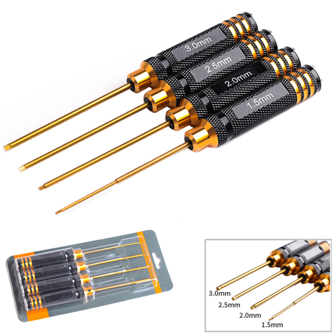 RC Tools 4 pcs hex screw driver set titanium plating hardened 1.5 2.0 2.5 3.0mm screwdriver For Rc helicopter Rc toys (1 set) ► Photo 1/6