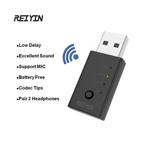 Reiyin USB Bluetooth 5.0 Audio Transmitter Adapter For PC aptX Low Latency Sound Card ► Photo 1/6