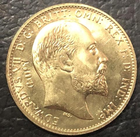 1910 United Kingdom 1 Sovereign -Edward VII .9999 pure Gold Plated Copy Coin ► Photo 1/2