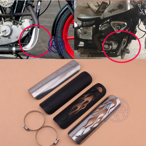 22.8cm Motorcycle Flame Style Exhaust Muffler Pipe Heat Shield Cover Guard Protector Universal For Honda Harley Black/Chrome ► Photo 1/6