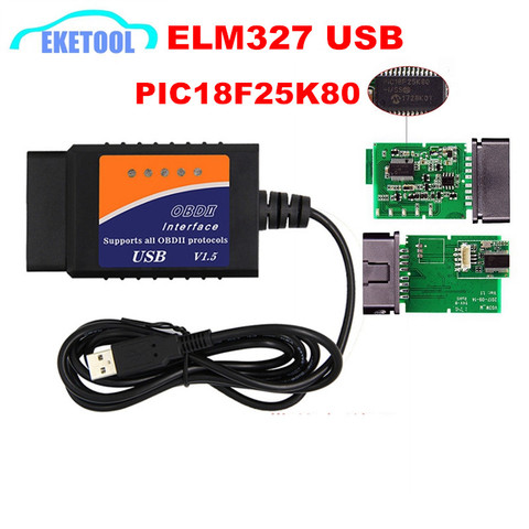 ELM327 USB V1.5 PIC18F25K80 Chip For Windows Supports All OBD2 Protocols Firmware V1.5 ELM 327 USB Auto OBD OBD2 Tool ► Photo 1/6