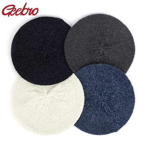 Geebro New Women's Plain Classic Chenille Casual Knitted Breathable Beret Thin Acrylic Berets for Women Ladies Beret warm hat ► Photo 1/6
