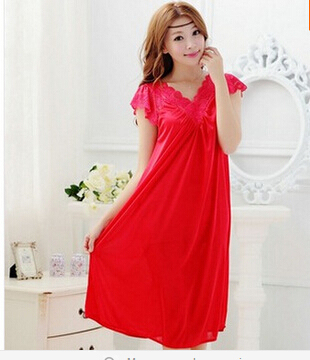 Free shipping women red lace sexy nightdress girls plus size Large size Sleepwear nightgown night dress skirt Y02-4 ► Photo 1/6