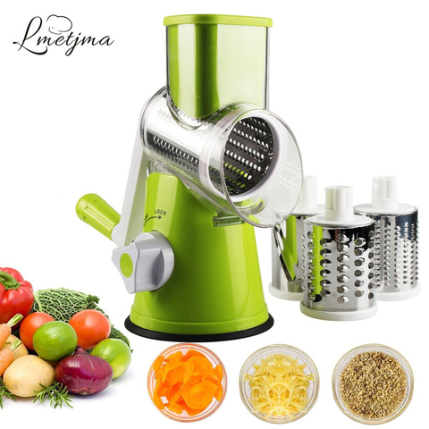 LMETJMA Manual Rotary Vegetable Slicer Cutter Kitchen Vegetable Cheese Grater Chopper with 3 Sharp Stainless Steel Drums KC0082 ► Photo 1/6