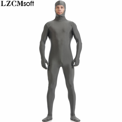 LZCMsoft Men Spandex Cosplay Zentai Suits Nylon Open Face Full Body Skin Tights Adults Black Zentai Bodysuits Halloween Costumes ► Photo 1/6