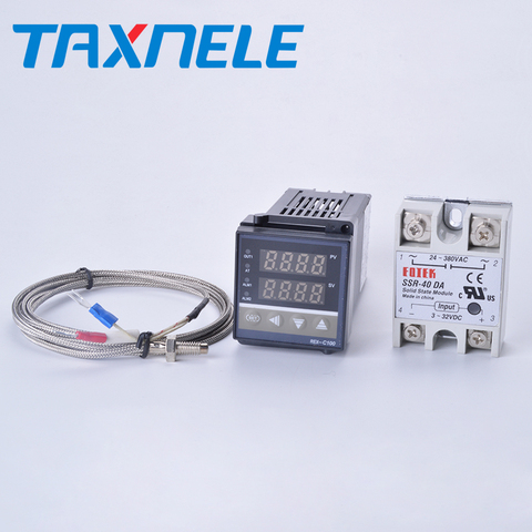 Digital Temperature Controller Thermostat REX-C100 + Max 40A SSR Relay + K Thermocouple Probe ► Photo 1/5