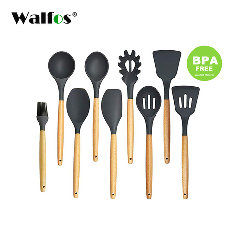WALFOS Kitchen Tools Natural Beech Wood Handle Silicone Kitchen Utensil Set Silicone Cooking Tools Set Utensils Set ► Photo 1/6