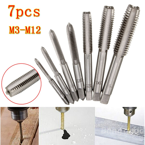 7pcs/Set HSS M3 to M12 Metric Right Hand Machine Straight Fluted Screw Thread Tap Set Metric Plug Tap Drill Bits Set Hand Tools ► Photo 1/6