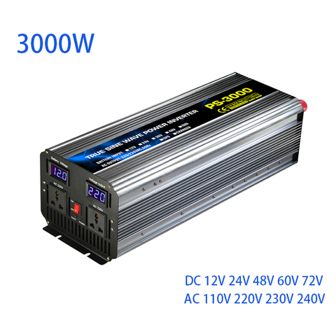 pure sine wave solar inverter 3000W 3KW of Off grid converter charger system 12V 24V 48V 60V 72V DC to 110V 220V 230V 240V AC ► Photo 1/6