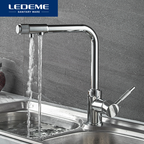 LEDEME Chrome Kitchen Faucet Brass Swivel Drinking Water Faucet 2 Way Water Filter Purifier Kitchen Faucets Sinks Taps L4155-3 ► Photo 1/6