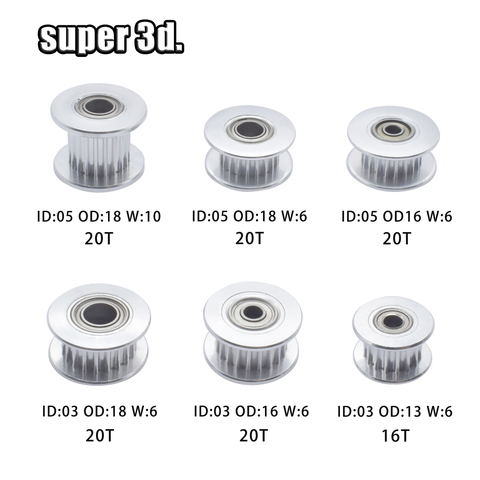 3D Printer G2T Idler Timing Pulley 16 20 Teeth / No Teech Passive Synchronous Wheel Bore 3mm 5mm Timing Pulley Width 6mm 10mm ► Photo 1/6