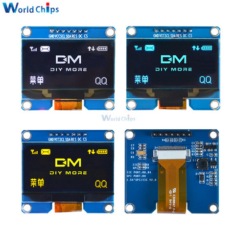 1.54 Inch 7PIN White/Blue/Yellow OLED Display Module 128x64 IIC I2C SPI Interface OLED Screen Board SPD0301 Drive IC 3.3-5V ► Photo 1/1