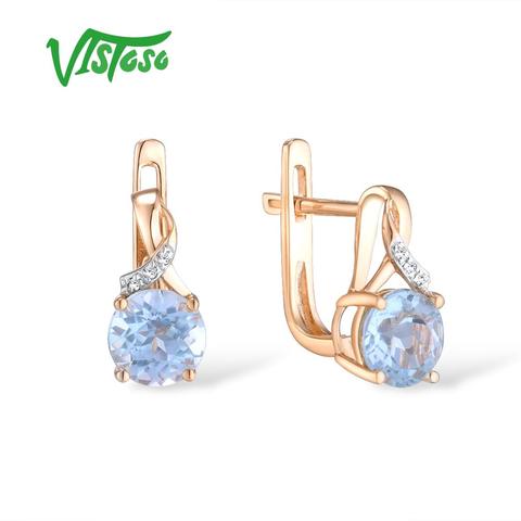 VISTOSO Gold Earrings For Women 14K 585 Rose Gold Sparkling Luxury Diamond Blue Topaz Wedding Engagement Wedding Fine Jewelry ► Photo 1/6