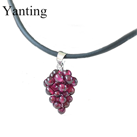 Grapes garnet gem necklace leather chain pendant necklaces jewelry natural stones beads bijoux women long chain with pendant 048 ► Photo 1/6