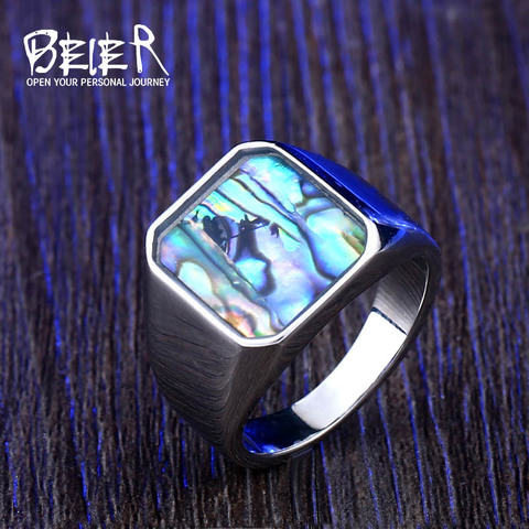 BEIER new store Sky Blue Shell Gorgeous Sea Bottom Luxury Men Ring Fashion Colorful High Quality Jewelry ► Photo 1/6