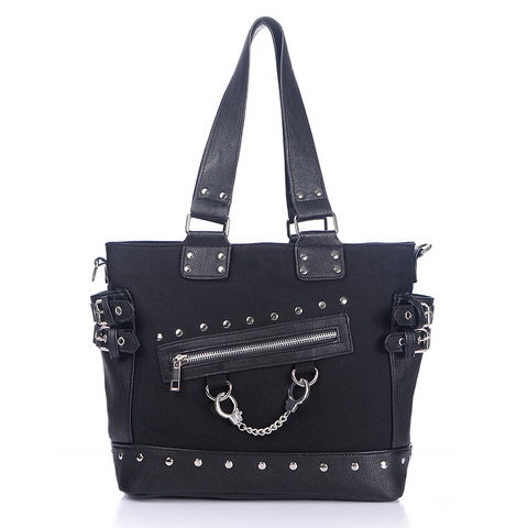 JIEROTYX Fashion Vintage Canvas Tote Bag Rivet Women's Bag Zipper Wide Strap Shoulder Bag Gothic Punk Handbag Woman High Quality ► Photo 1/5