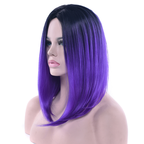Soowee 11 Colors Black To Purple Ombre Color Synthetic Hair Bob Wig for Women Straight Hair Cosplay Wigs Hair Accessories ► Photo 1/6