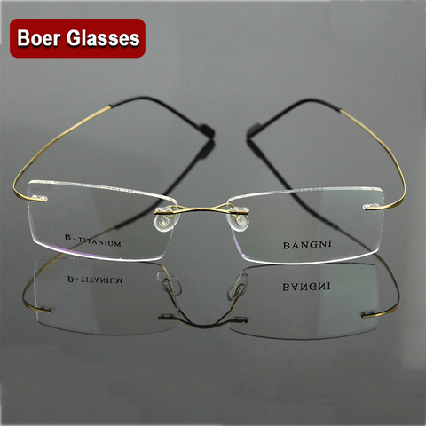 B Titanium  Hingeless Rimless  Non-Screw Pure Titanium Flexible Eyeglasses Glasses Prescription Spectacle Optical Frame 1004 ► Photo 1/1