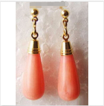 Excellent Pink Coral Drop 18KGP  Earrings ► Photo 1/1