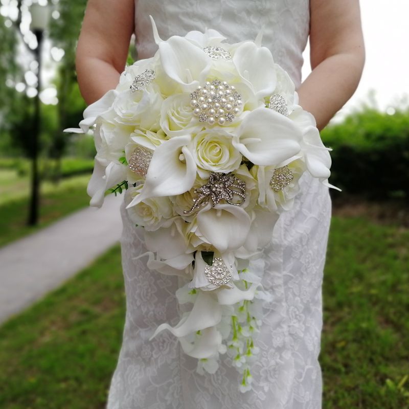 Crystal Flower Bouquet White or Ivory Bridal Bride Wedding Bouquet 