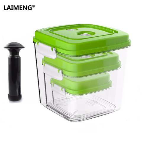 LAIMENG Vacuum Container Large Capacity Food Saver Storage Square Plastic Containers With Pump 500ML+1400ML+3000ML S166 ► Photo 1/6
