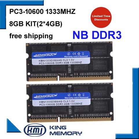 KEMBONA DDR3 1333Mhz 8GB (Kit of 2,2X 4GB) PC3-10600 1333D3S9/4G Brand New SODIMM Memory Ram memoria ram For Laptop computer ► Photo 1/2