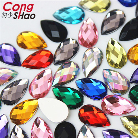 Cong Shao 100pcs 8*13mm Colorful Flatback Drop Acrylic Rhinestone Crystal And Stones Costume Strass For DIY Clothes Crafts WC762 ► Photo 1/6