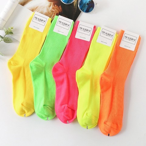 CHAOZHU Teenager Younger Neon Fluorescent candy color thread loose solid funny party women socks bright harajuku skarpetki meias ► Photo 1/6