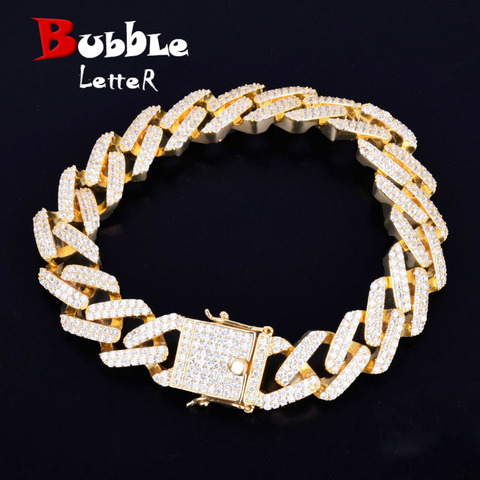 14mm Square Miami Cuban Link Bracelet Gold Color Iced Out Cubic Zirconia Rock Hip hop Style Men's Jewelry ► Photo 1/6