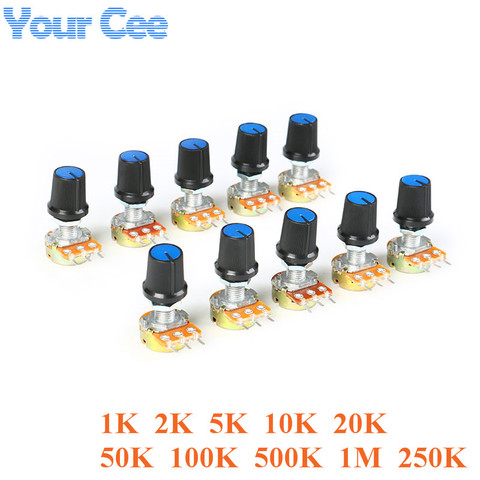 10 PCS Linear Potentiometer 15mm Shaft With Nuts And Potentiometer Button Cap for 1K 2K 5K 10K 20K 50K 100K 500K 1M 250K WH148 ► Photo 1/2