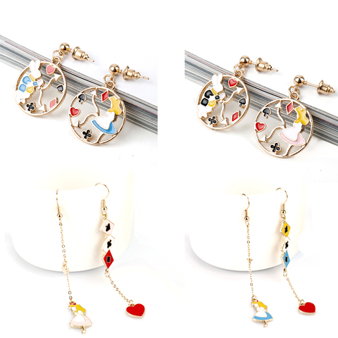 6 style Earrings for Women Alice/Rabbit Poker card Drop Earrings Fashion jewelry Ear Studs ► Photo 1/6