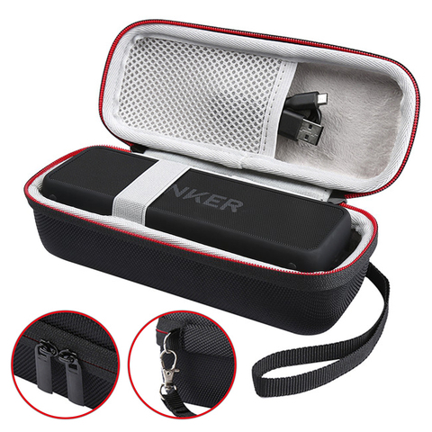 Travel Hard EVA Cases For Anker SoundCore 2 Wireless Bluetooth Speaker With Mesh Dual Pocket Audio Cables With Strap Zipper Bag ► Photo 1/6
