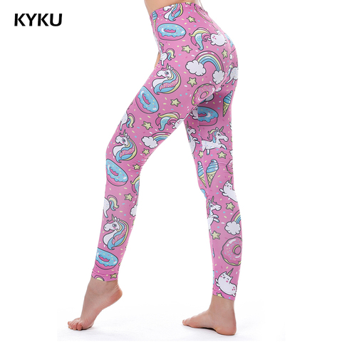 KYKU Brand Unicorn Leggings Women Leggins Fitness Legging Sexy High Waist Push Up Shiny 3d Printed Rainbow Pants Star Cat Donuts ► Photo 1/6