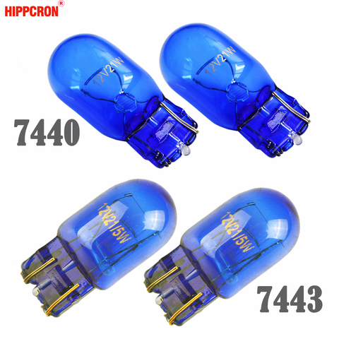Hippcron T20 W21W 582 7440 T20 W21/5W 580 7443 Natural Blue Glass 12V 21W 21/5W Super White Car Signal Lamp Auto Bulb (2 PCS) ► Photo 1/5