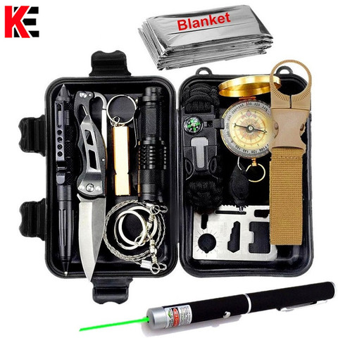 Survival kit set military outdoor travel mini camping tools aid kit emergency multifunct survive Wristband whistle blanket knife ► Photo 1/6