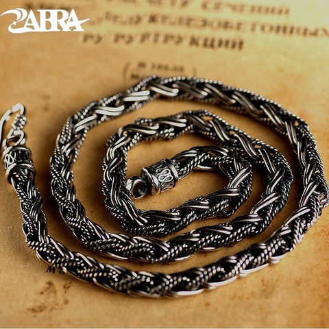 ZABRA Luxury Handmade Vintage Solid 925 Sterling Silver Necklace 6mm 55cm Long Chain Men Steampunk Style Biker Jewelry For Mens ► Photo 1/6