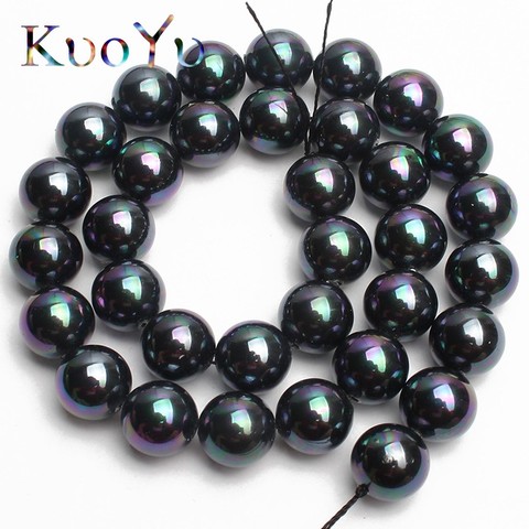 AA+ Black Rainbow Plated Natural Shell Pearl Round Smooth Loose Spacer Bead For DIY Making Bracelet Necklace Jewelry 6/8/10/12mm ► Photo 1/5