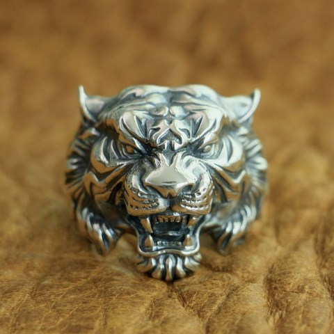 LINSION 925 Sterling Silver High Details Tiger Ring Mens Biker Punk Ring TA130 US Size 7~15 ► Photo 1/6