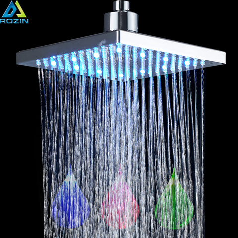Bright Chrome LED Light Rainfall Shower Head Rectangular LED Color Changing Brass Shower Head Shower Faucet Replace Head ► Photo 1/6