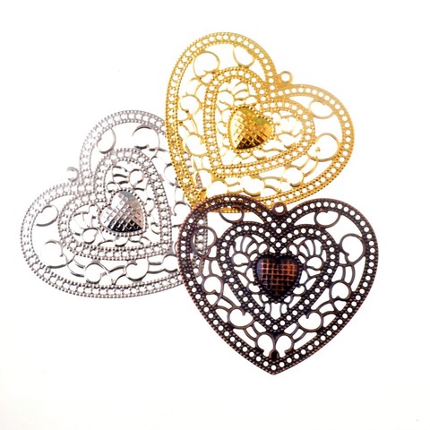 Free shipping 5Pcs Antique Copper/Gold/silver Filigree Heart Wraps Metal Crafts Gift Decoration DIY Findings Connectors 65x58mm ► Photo 1/1